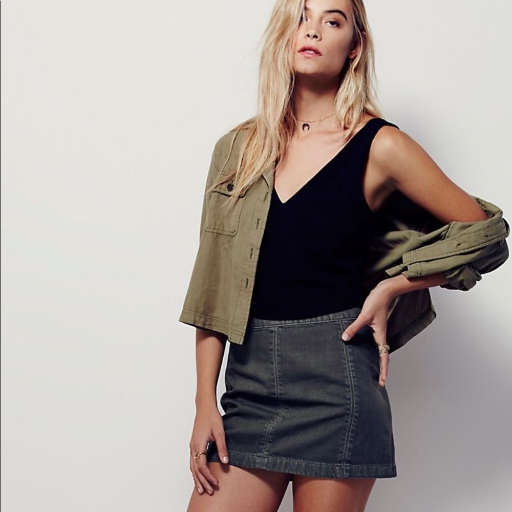 Free People Zip to It Denim Mini Skirt